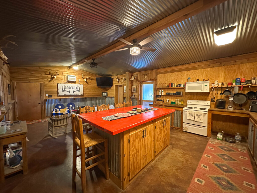 Kitchen inside the barndominium at Valle Solitario Ranch