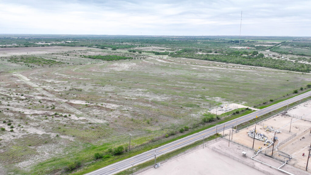 Aerial view of the pasture and FM 882 frontage near Three Rivers